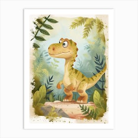 Cute Cartoon Acrocanthosaurus Dinosaur Watercolour 3 Art Print