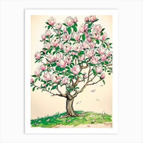 Magnolia Tree Storybook Illustration 3 Art Print