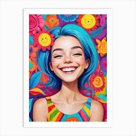 Happy Girl With Blue Hair ~ Reimagined Art Print