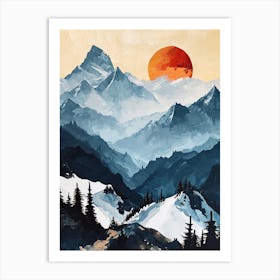 Sunset In The Mountains Peaks Art Print