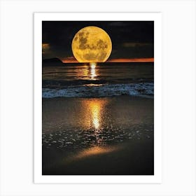 Full Moon At The Beach Art Print