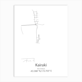 Kairaki,New Zealand Minimalist Map Art Print