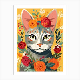 Pixiebob Cat With A Flower Crown Painting Matisse Style 2 Art Print