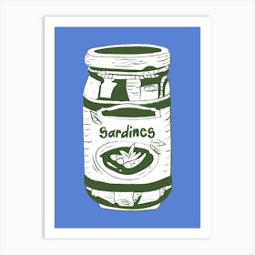 Sardines Wall Art Blue Background 1 Art Print