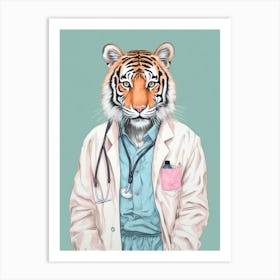 Tiger Illustrations Wearing Scrubs 3 Art Print