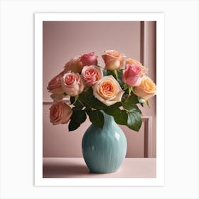 A Vase Of Pink Roses 86 Art Print