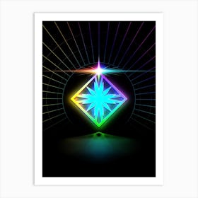 Neon Geometric Glyph in Candy Blue and Pink with Rainbow Sparkle on Black n.0359 Art Print