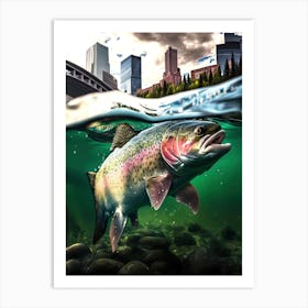 Rainbow Trout Breaking Surface - Rainbow Trout Art Print