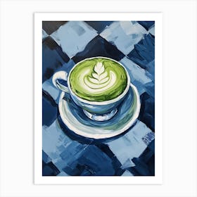 Matcha Latte Blue Checkerboard 4 Art Print