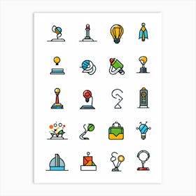 Cartoon Icons Sketched By Hand Illustrating Various Events And Educational Themes Such As A Gradua (3) Art Print