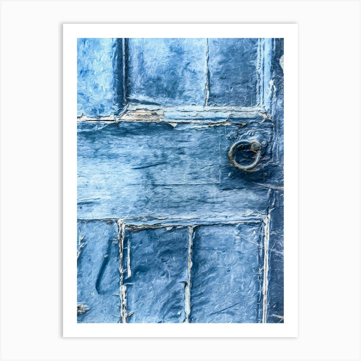 Blue Peeling Painted Door Art Print by Paul J Bucknall