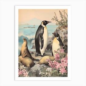 Adlie Penguin Sea Lion Island Vintage Botanical Painting 2 Art Print