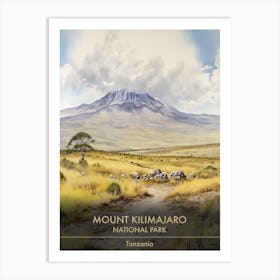 Mount Kilimajaro National Park Tanzania Watercolour 4 Art Print