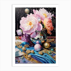 Disco Ball And Peonies And Pearls Still Life 2 Art Print