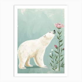 Polar Bear Sniffing A Flower Storybook Illustration 4 Art Print