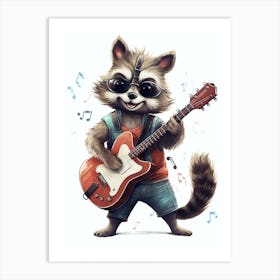 Raccoon With Guitar Illustration 3 Art Print