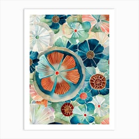 Scallops Vintage Graphic Watercolour Art Print