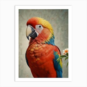 Parrot With Flowers 3 Art Print