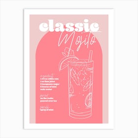 Vintage Retro Inspired Classic Mojito Recipe Pink And Dark Pink Art Print