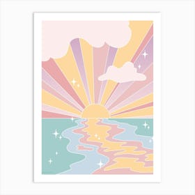 Danish Pastel Sunset Over The Ocean Art Print