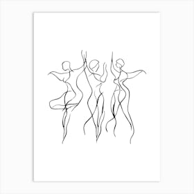 Three Dancers Minimalist Line Art Monoline Illustration Art Print