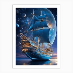 Ship At Night Art Print