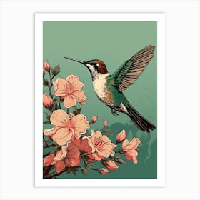 Hummingbird Animal Drawing In The Style Of Ukiyo E 2 Art Print