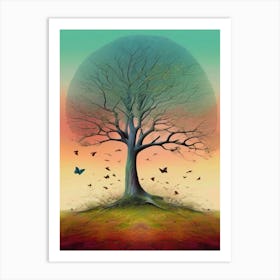 Tree And Butterflies, Lithograph Art Print