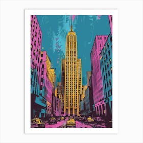 Rockefeller Center New York Colourful Silkscreen Illustration 4 Art Print