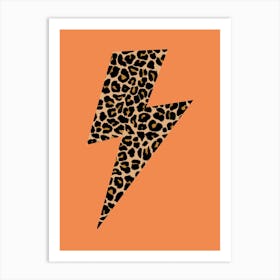 Lightning Bolt in Leopard Print on Orange Art Print