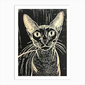 Egyptian Mau Cat Linocut Blockprint 1 Art Print