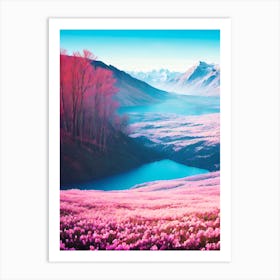 Pink Flowers In The Mountains Art Print