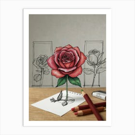 3d Rose Art Print