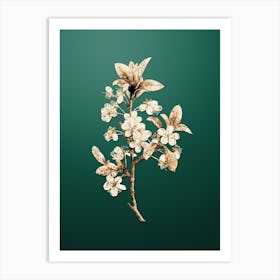Gold Botanical White Plum Flower on Dark Spring Green n.4742 Art Print