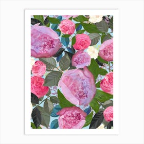 Pink Roses Leaves Art Print