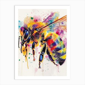 Honey Bee Colourful Watercolour 1 Art Print