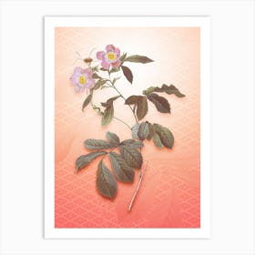 Pink Alpine Roses Vintage Botanical in Peach Fuzz Hishi Diamond Pattern n.0256 Art Print