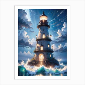 A Lighthouse In The Middle Of The Ocean 2 Art Print