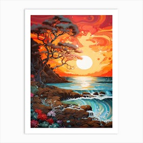 Coral Beach Australia At Sunset, Vibrant Painting 14 Art Print