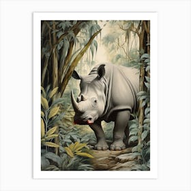 Cold Tones Of A Rhino Walking Through The Jungle 3 Art Print