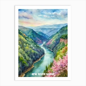 New River Gorge National Park watercolor pating West Virginia. Art Print