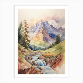 Watercolor Of A Mountain Stream 1 Art Print