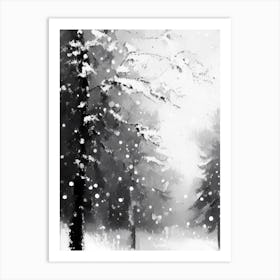 Snowfall, Snowflakes, Black & White 1 Art Print