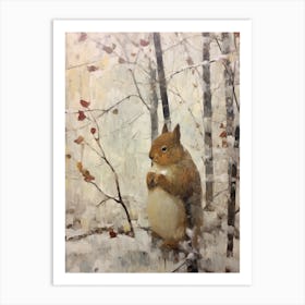 Vintage Winter Animal Painting Red Squirrel 2 Art Print