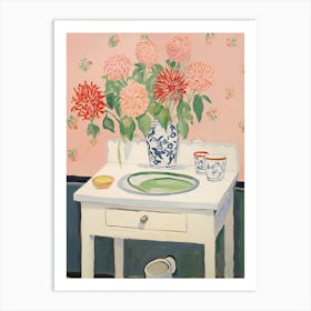 Bathroom Vanity Painting With A Dahlia Bouquet 4 Art Print