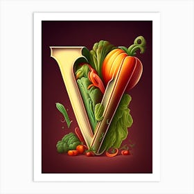 V  Vegetable Soup, Letter, Alphabet Retro Drawing 3 Art Print