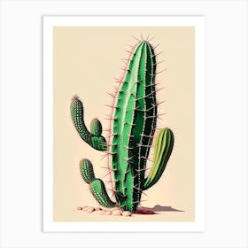 Fishhook Cactus Retro Drawing Art Print