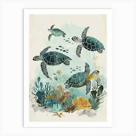 Sea Turtle Underwater Illustration Watercolour 1 Art Print