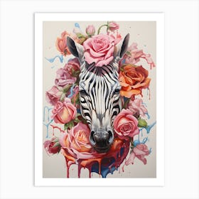 Zebra With Roses Art Print