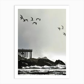 Birds Flying Over Pier Art Print